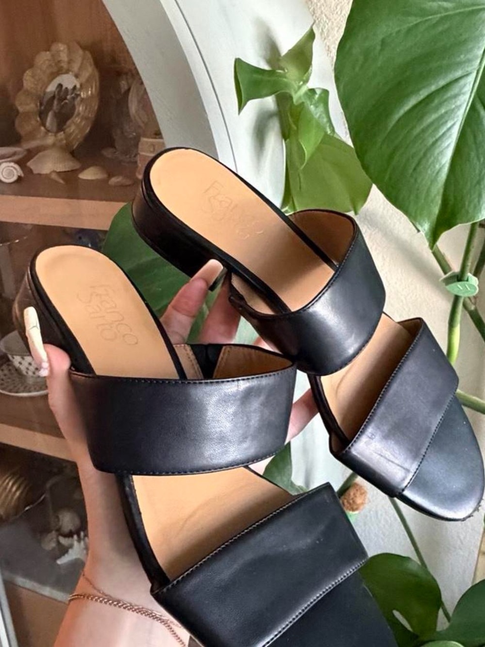 8 Franco Sarto Black Double-Band Slide Mules